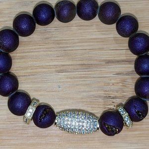 Women's  Purple Druzy Agate Pave Geode Gold Bracelet 10mm